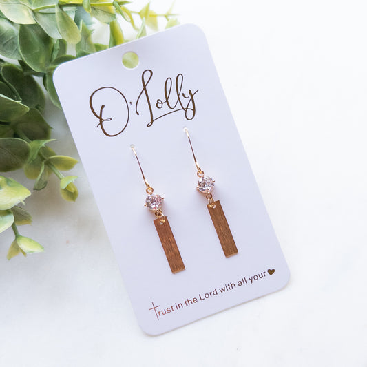 Dainty Glass Stone w/Gold Bar Dangle Earrings “Heidi”