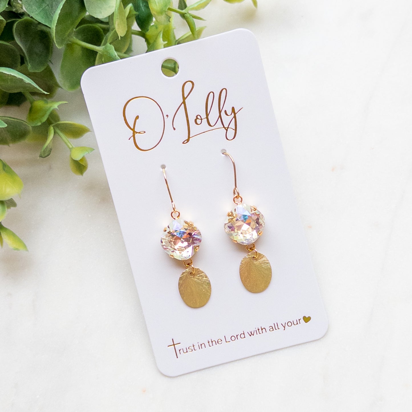 Iridescent Crystal & Gold Disc Dangle Earrings