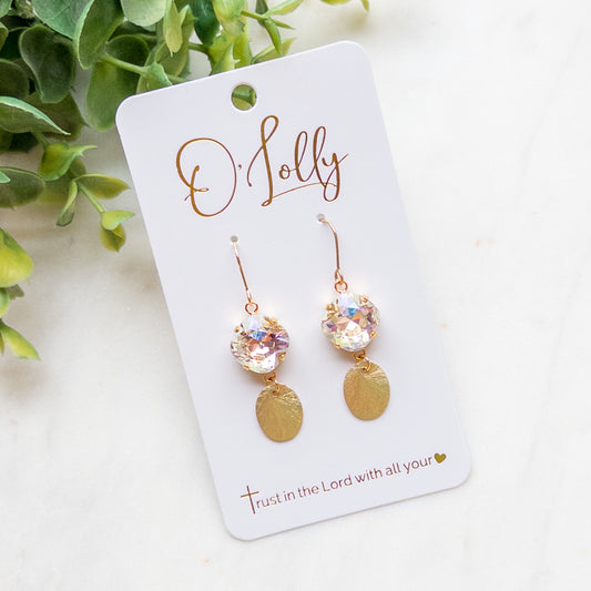 Iridescent Crystal & Gold Disc Dangle Earrings