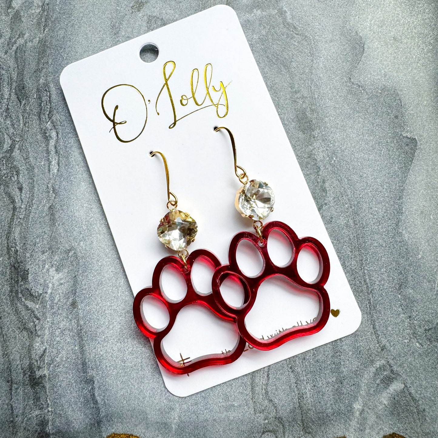 O’Lolly Maroon Open Paw Print Earrings