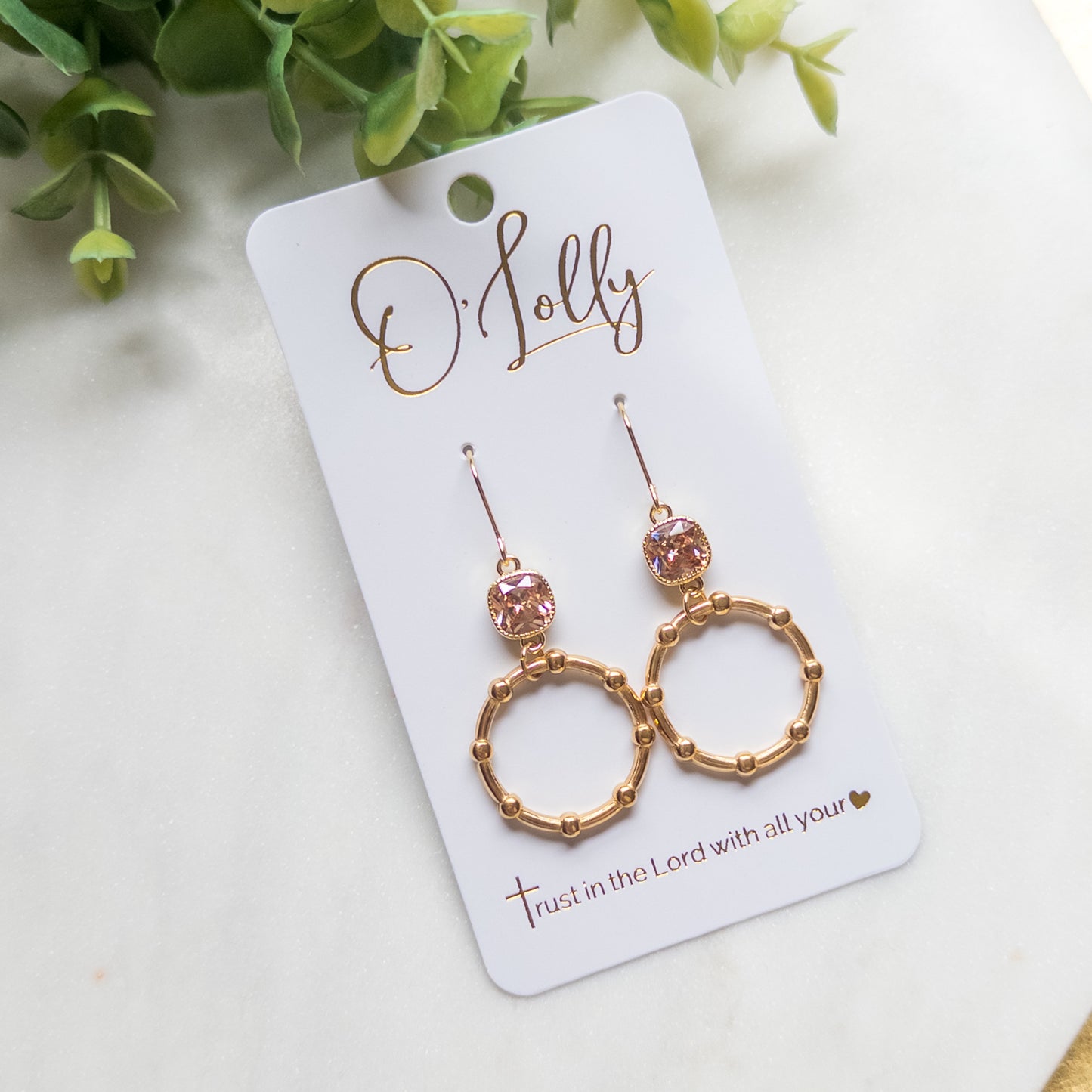 Blush Crystal & Polished Circle Dangle Earrings “Margo”