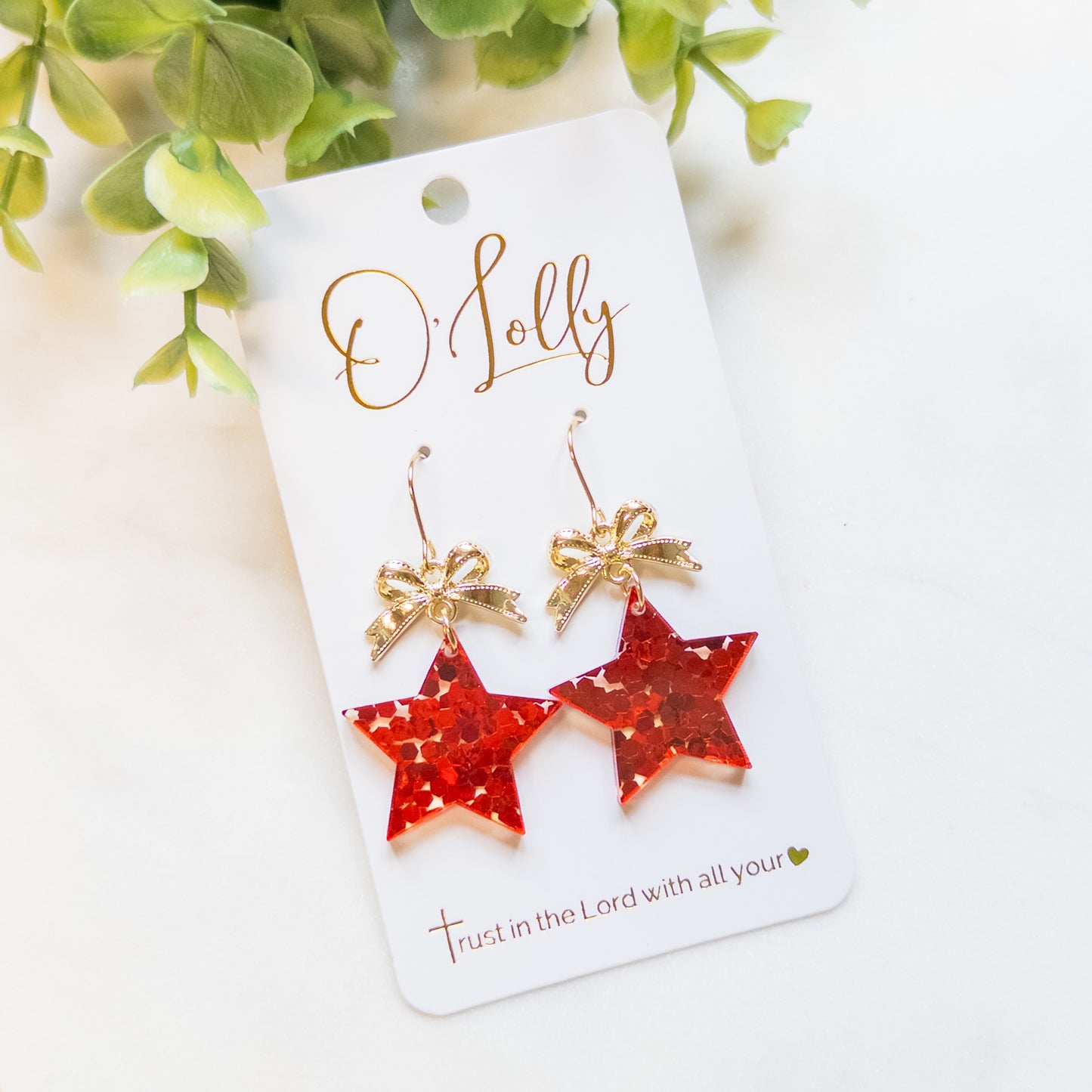 Red Glitter Star Bow Earrings