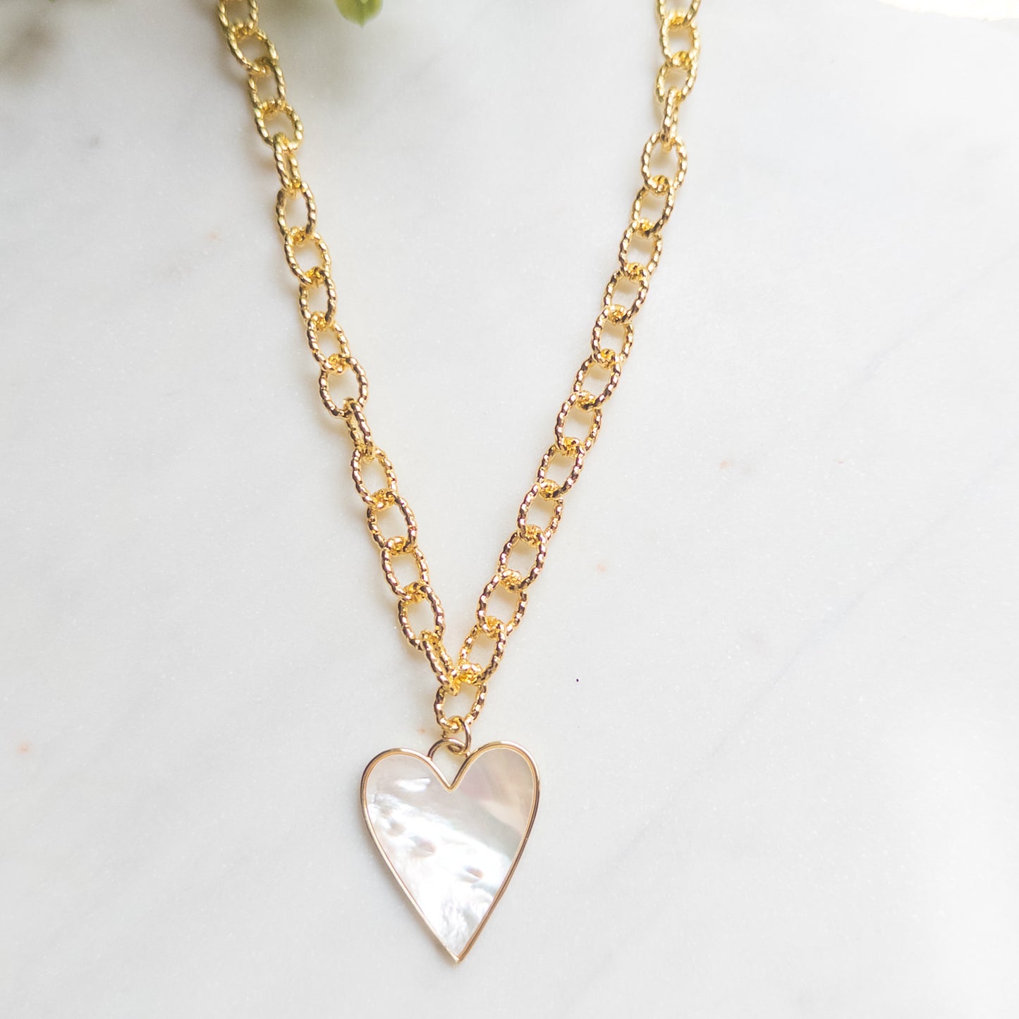Golden Glow Mother-of-Pearl Heart Necklace