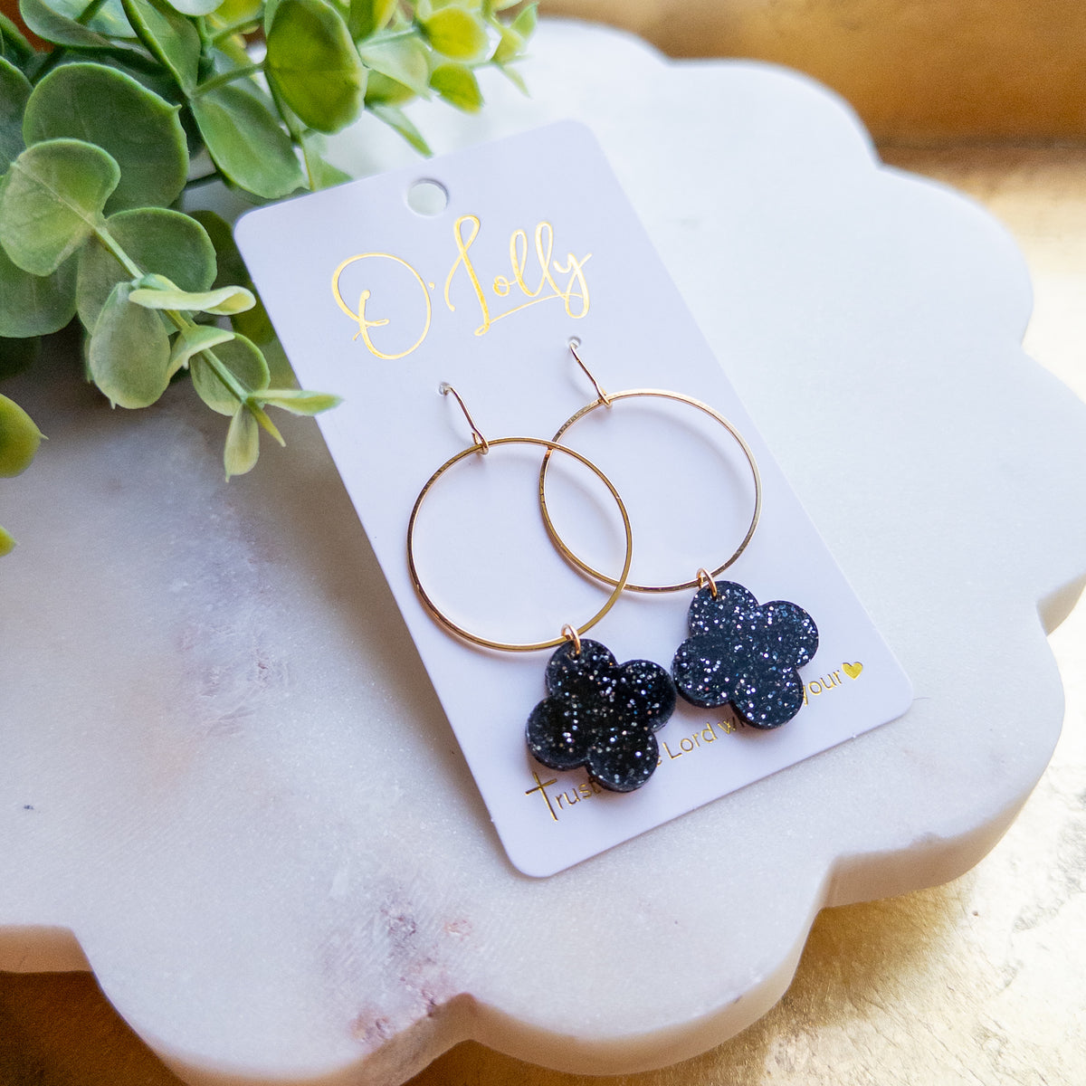 Midnight Clover Hoop Earrings