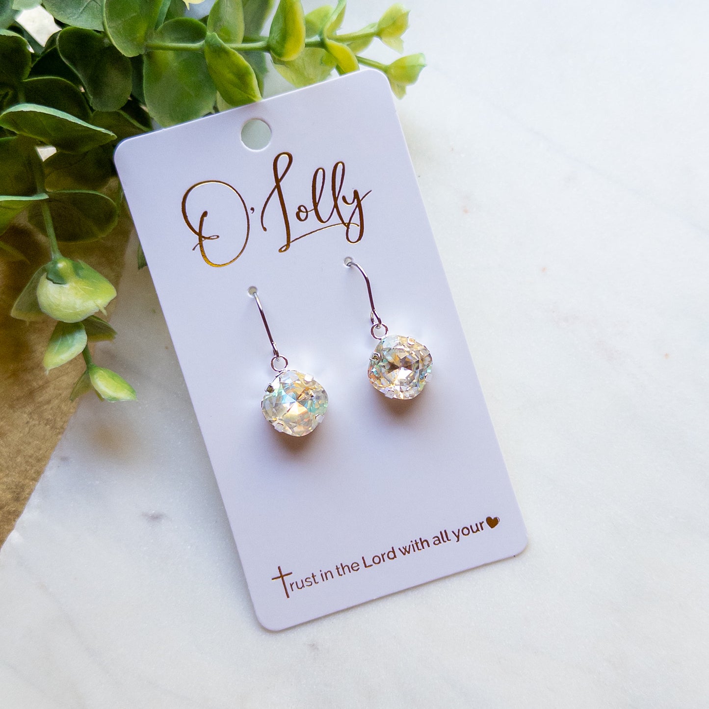 Silver Clear Crystal Dangle Earrings “Dove”