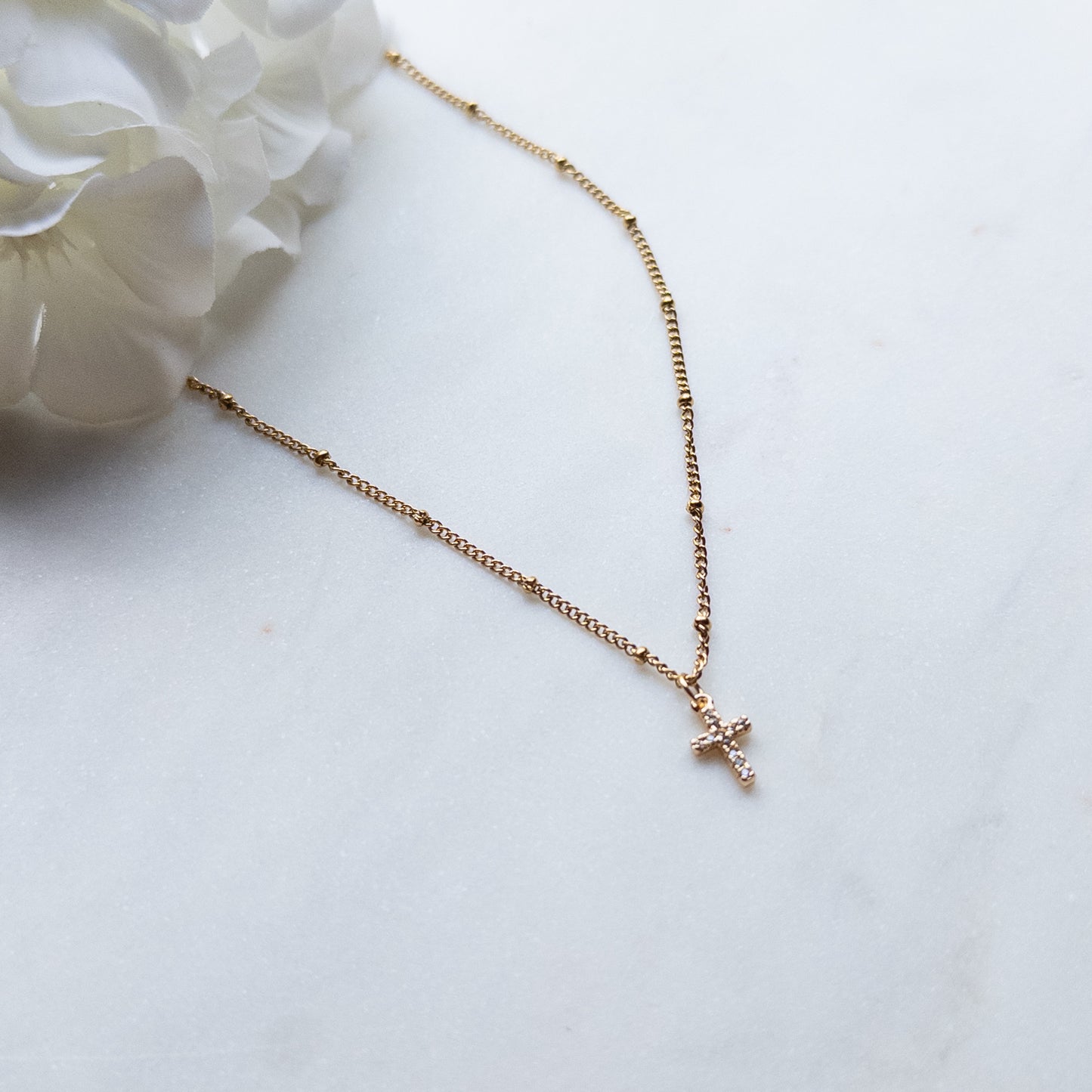 Dainty Gold Stainless Steel Cubic Zirconia Cross Necklace