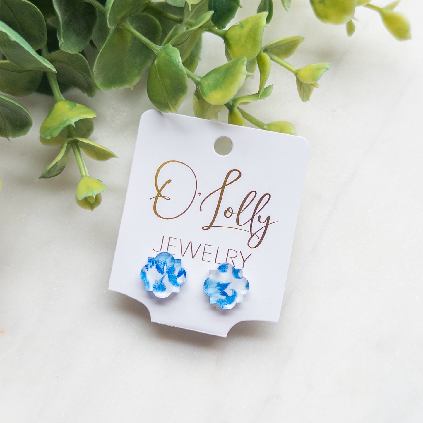 Blue Floral Acrylic Stud Earrings