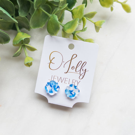 Blue Floral Acrylic Stud Earrings