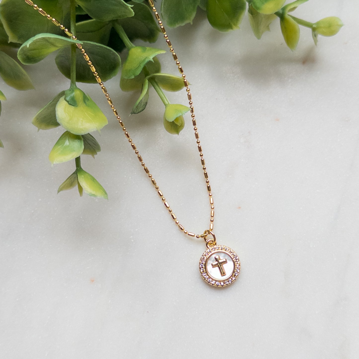 Dainty Halo Cross Medallion Necklace