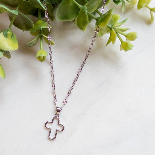 Silver Open Cross Necklace