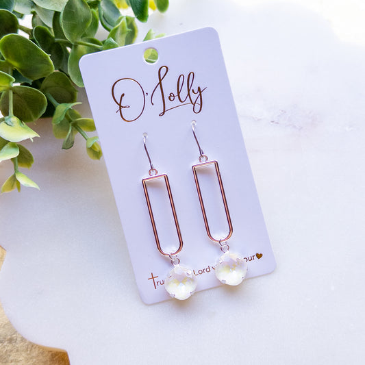 Silver Open Rectangle Crystal Drop Earrings