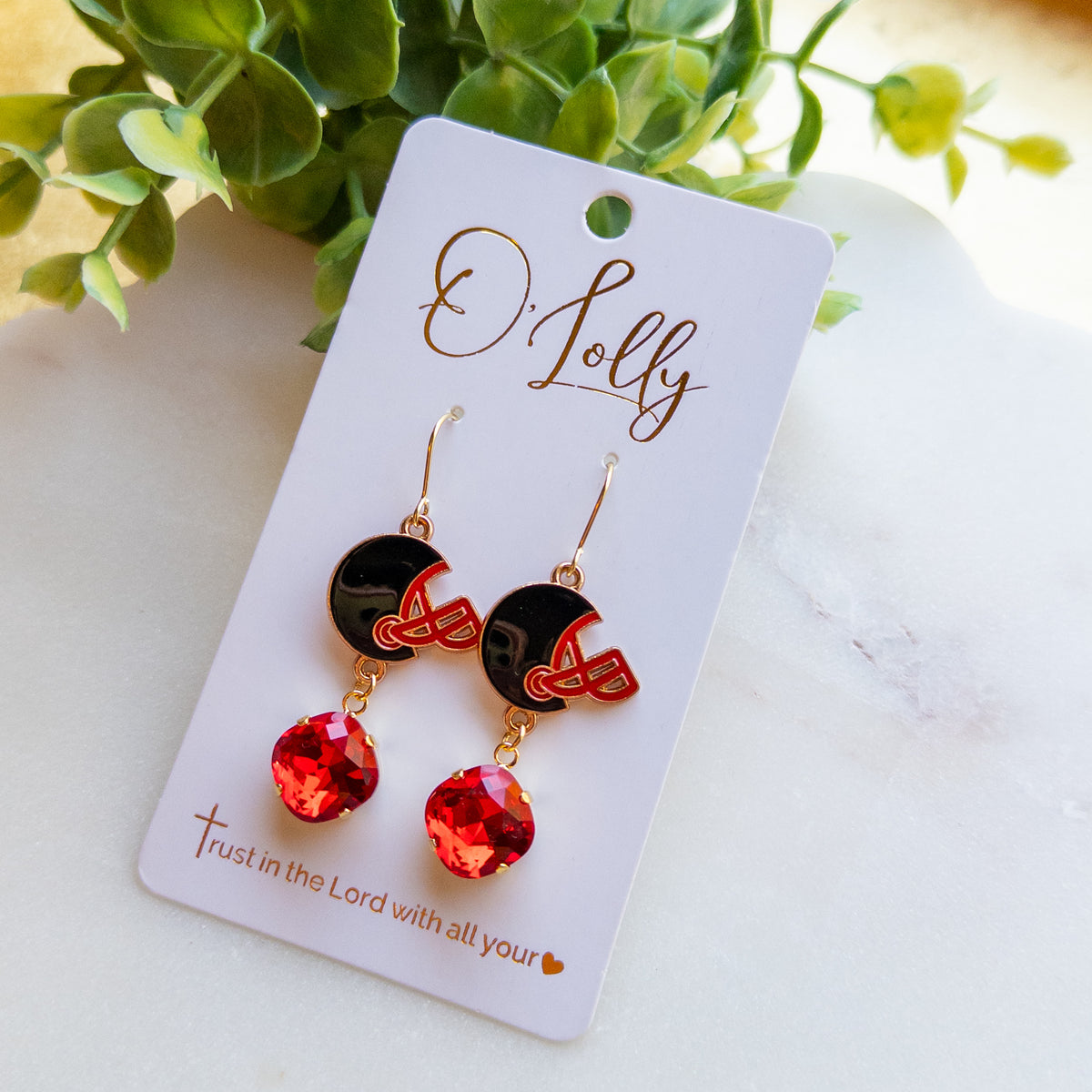 Black & Red Helmet Spirit Crystal Drop Earrings
