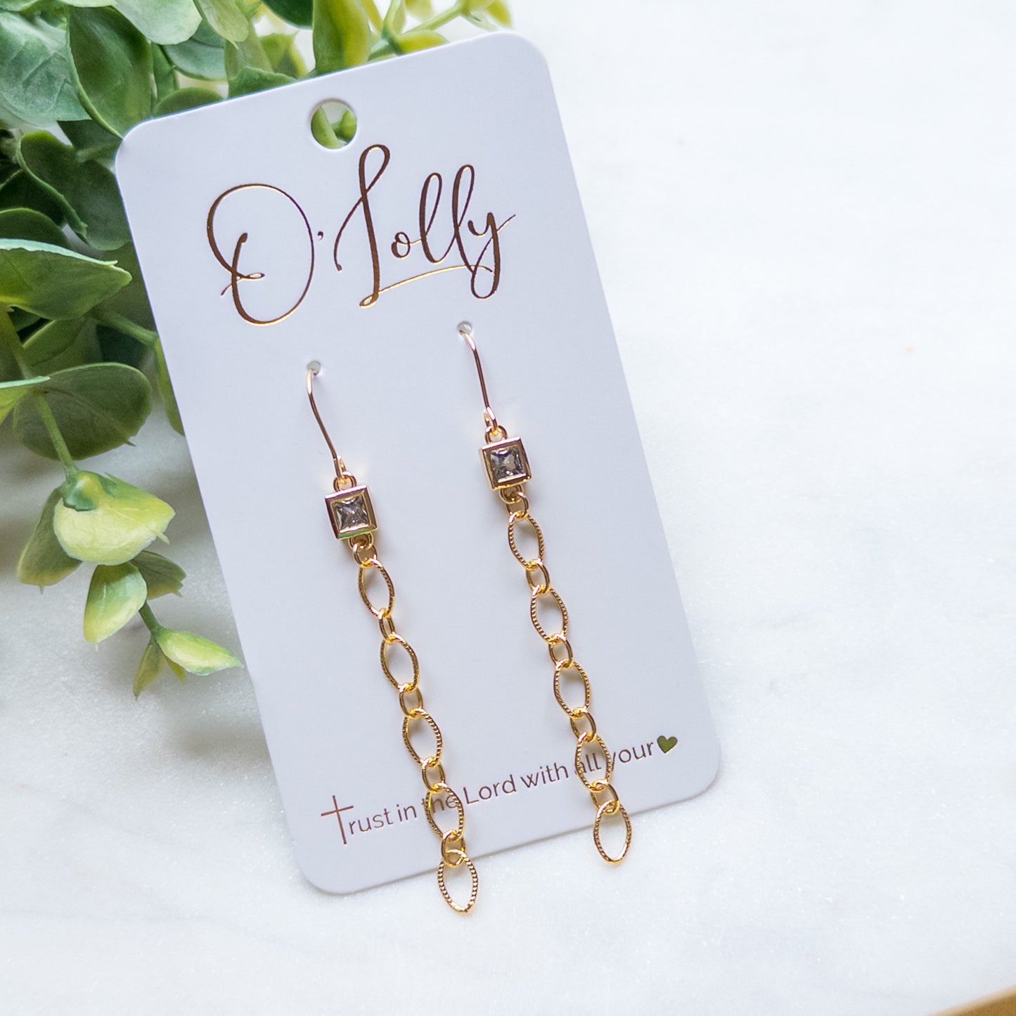 18k Gold Plated Textured Chain w/CZ Earrings Style 7