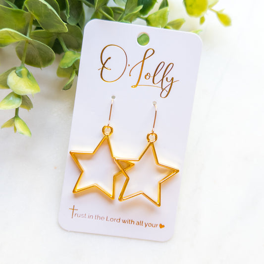 Golden Star Outline Drop Earrings