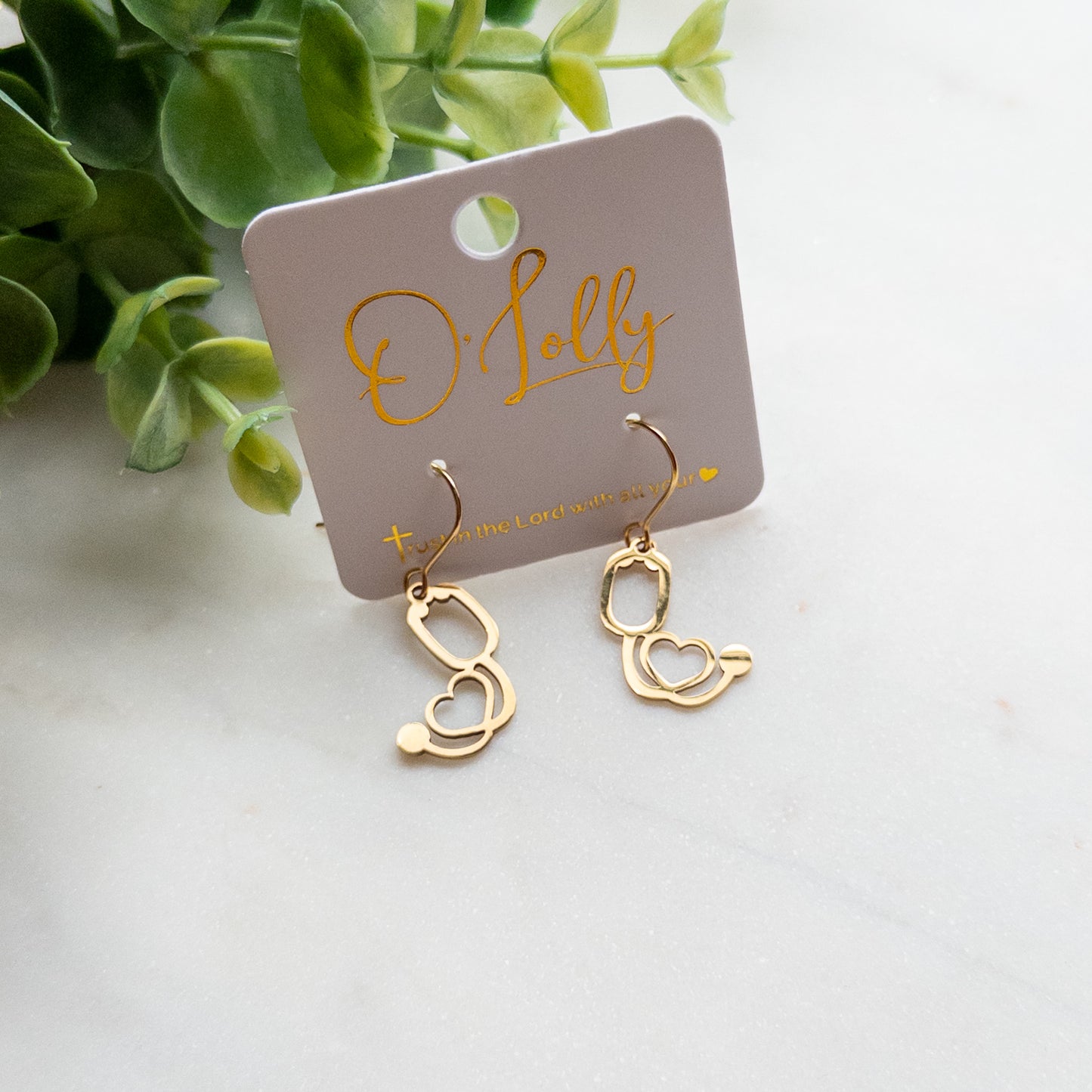 Gold Stethoscope Heart Earrings