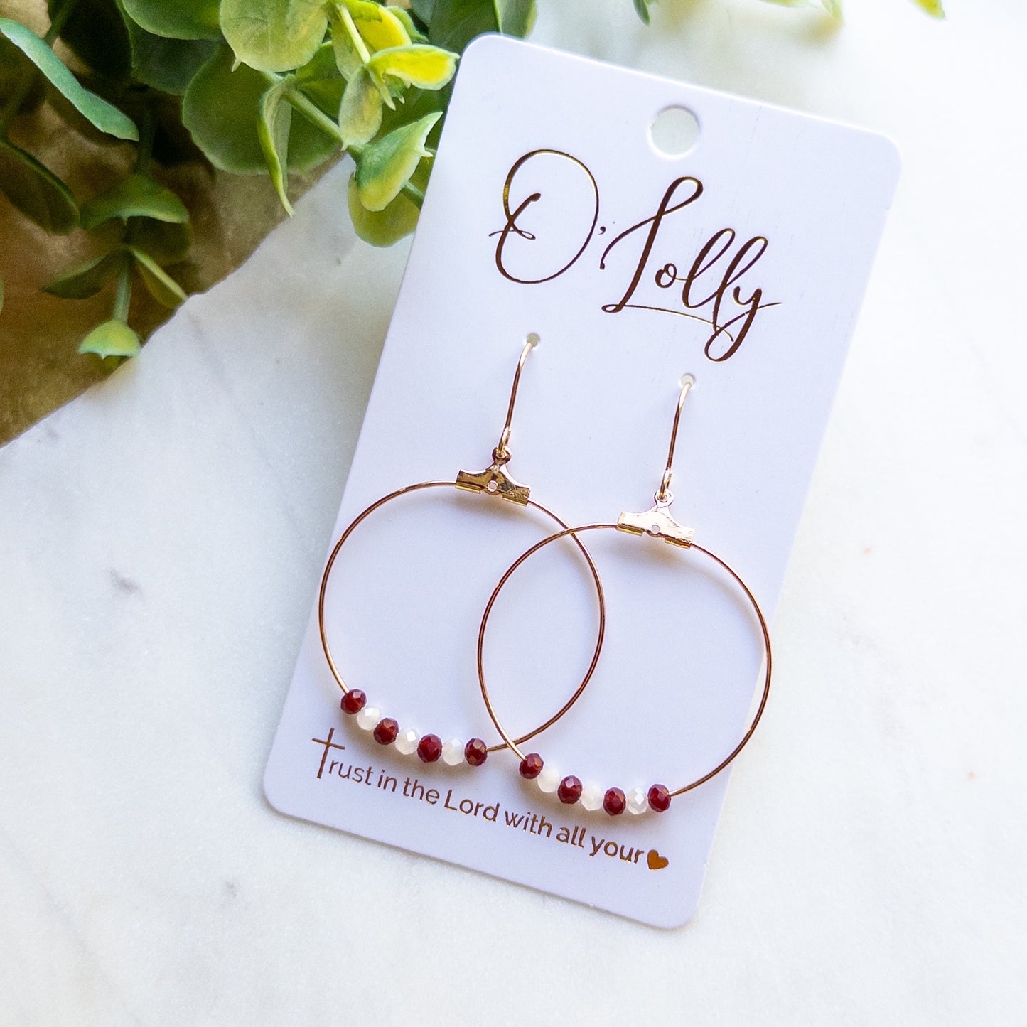Maroon & White Beaded Hoop Earrings (Limited)