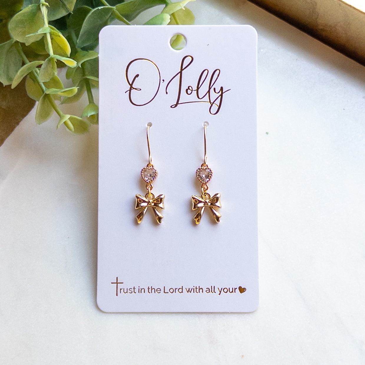 Gold Bow Dangle Earrings “Zella”