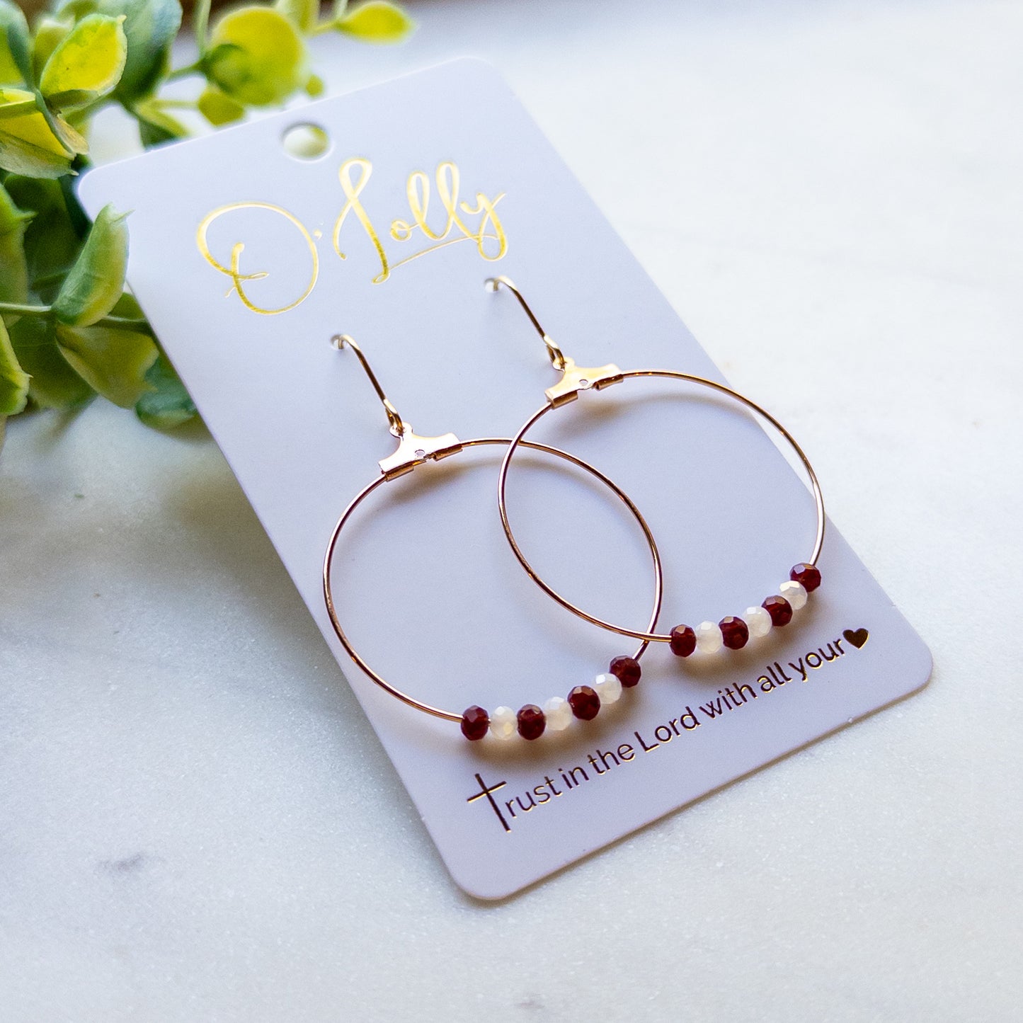 Maroon & White Beaded Hoop Earrings (Limited)
