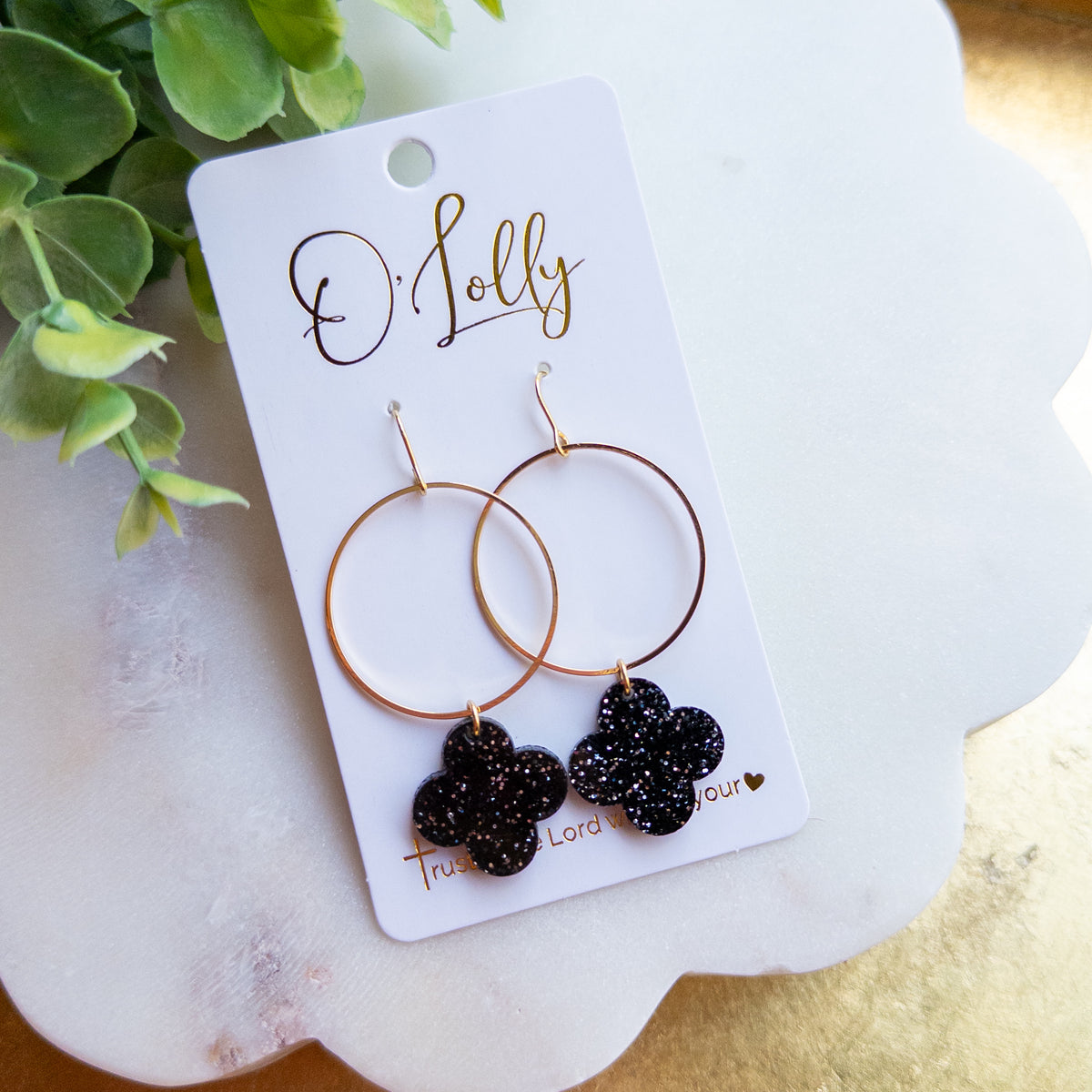 Midnight Clover Hoop Earrings