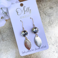 O'Lolly "Chloe" Earrings - 12mm Stone w/Leaf Gold Dangle