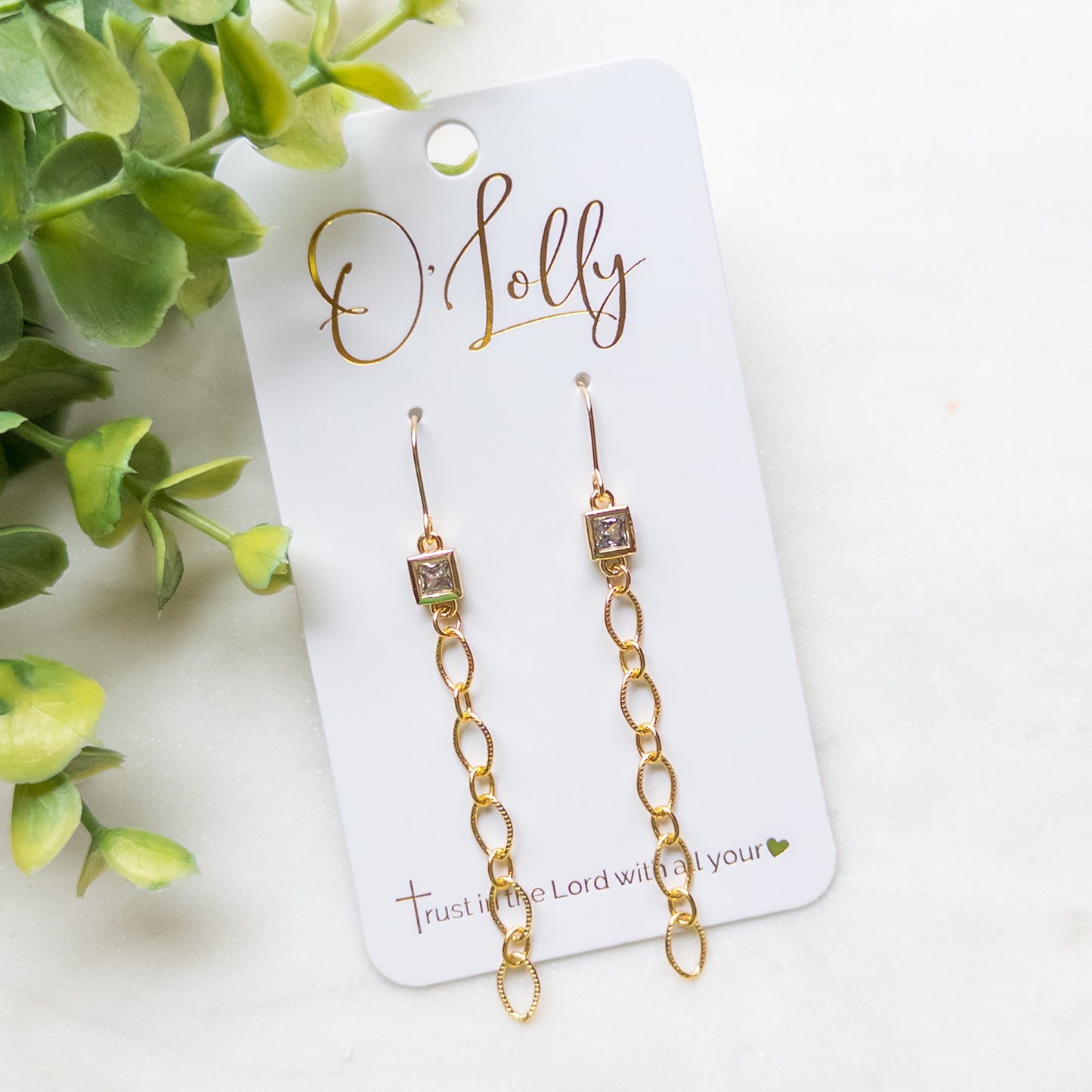 18k Gold Plated Textured Chain w/CZ Earrings Style 7