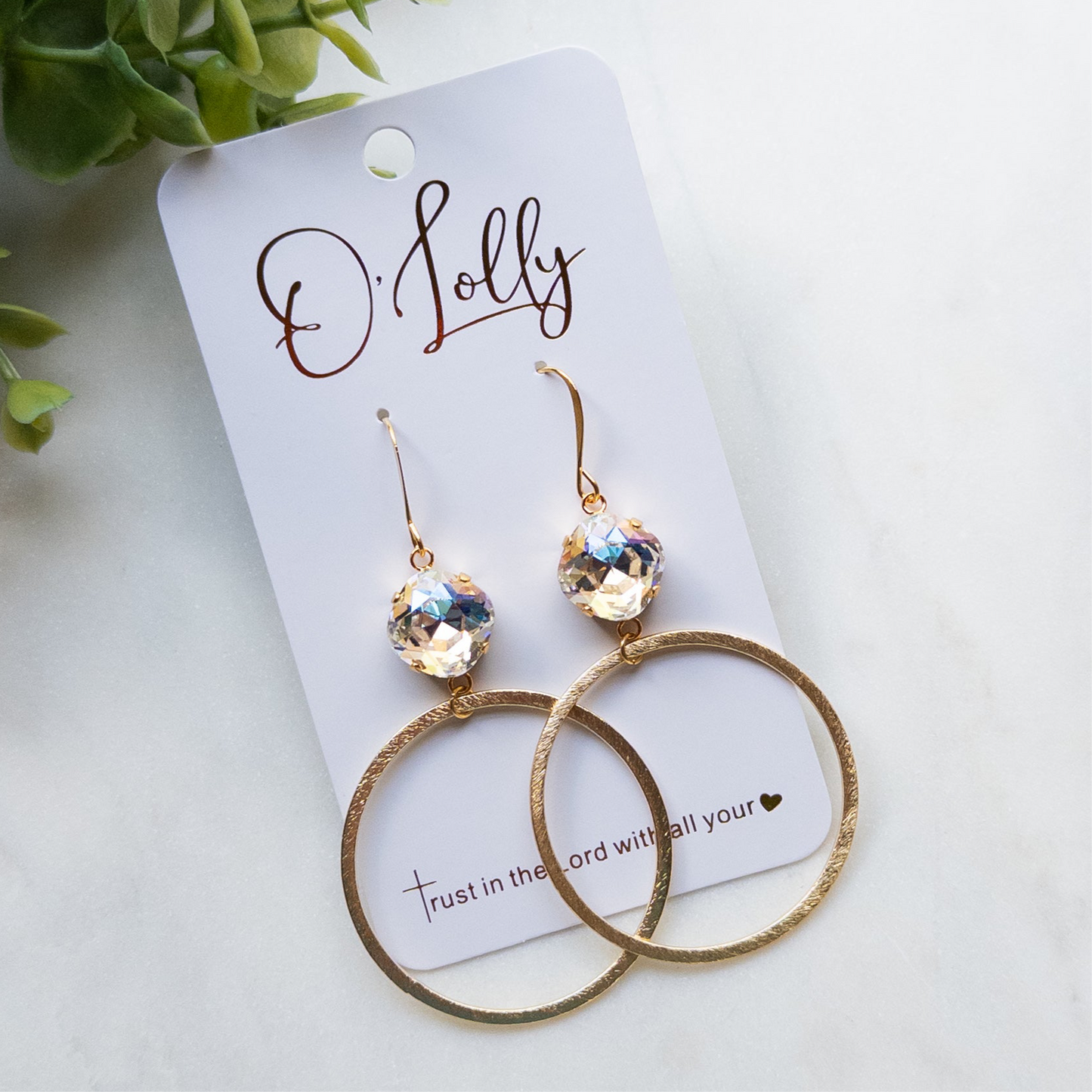 O’Lolly “Paris” Earrings - Pink Stone w/Gold Hoop