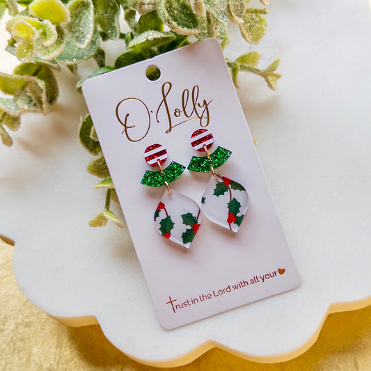 Holly Jolly Christmas Glitter Dangle Earrings