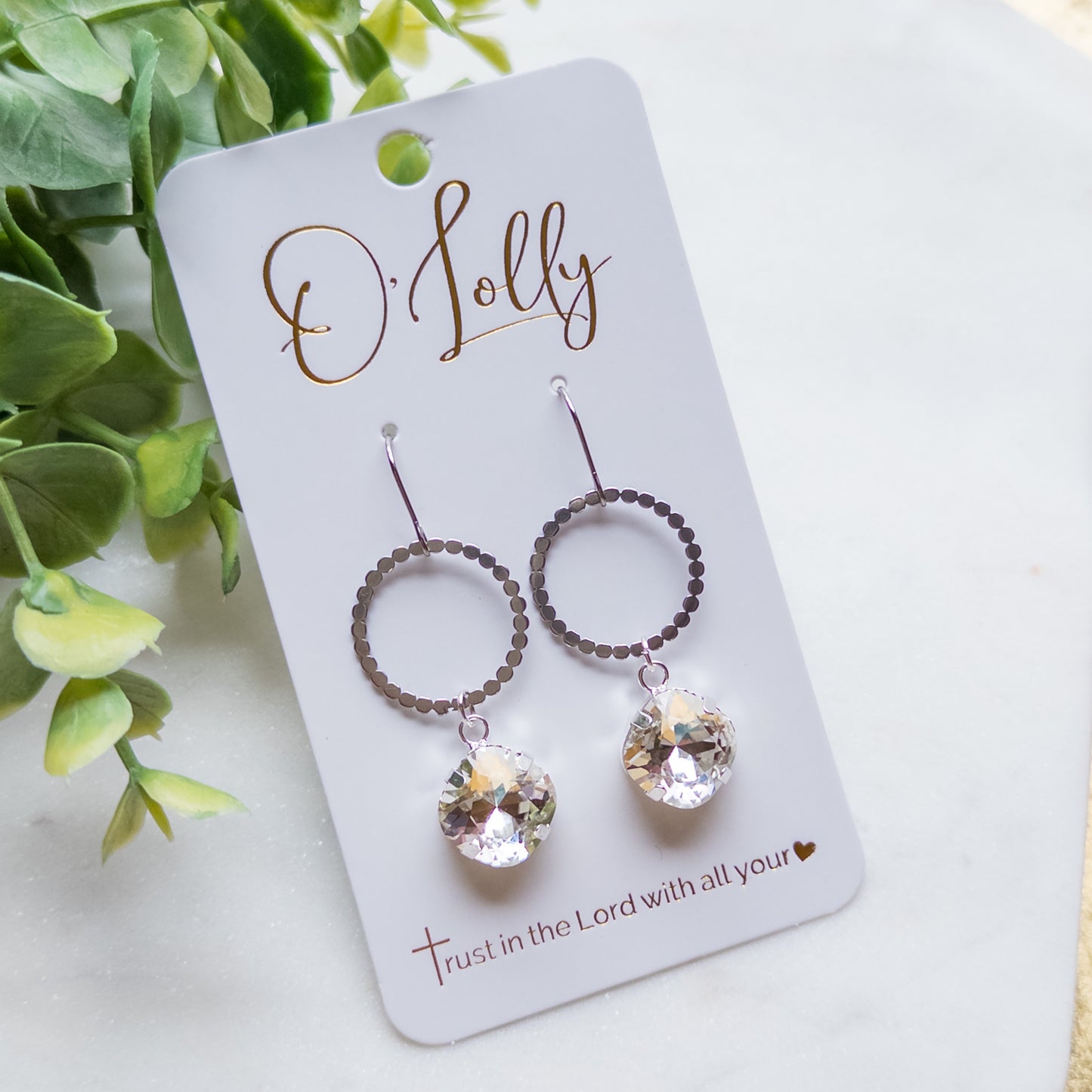 O'Lolly "Parker" Earrings - Gold Hoop w/Clear Stone Dangle