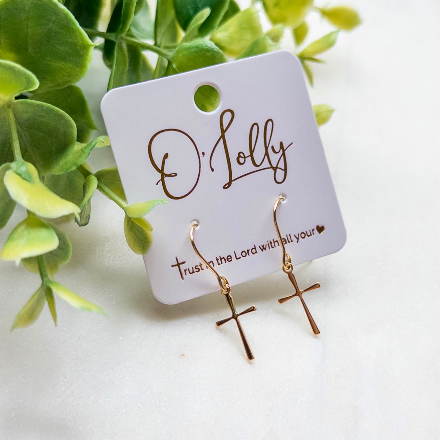 Dainty Gold Cross Drop Earrings