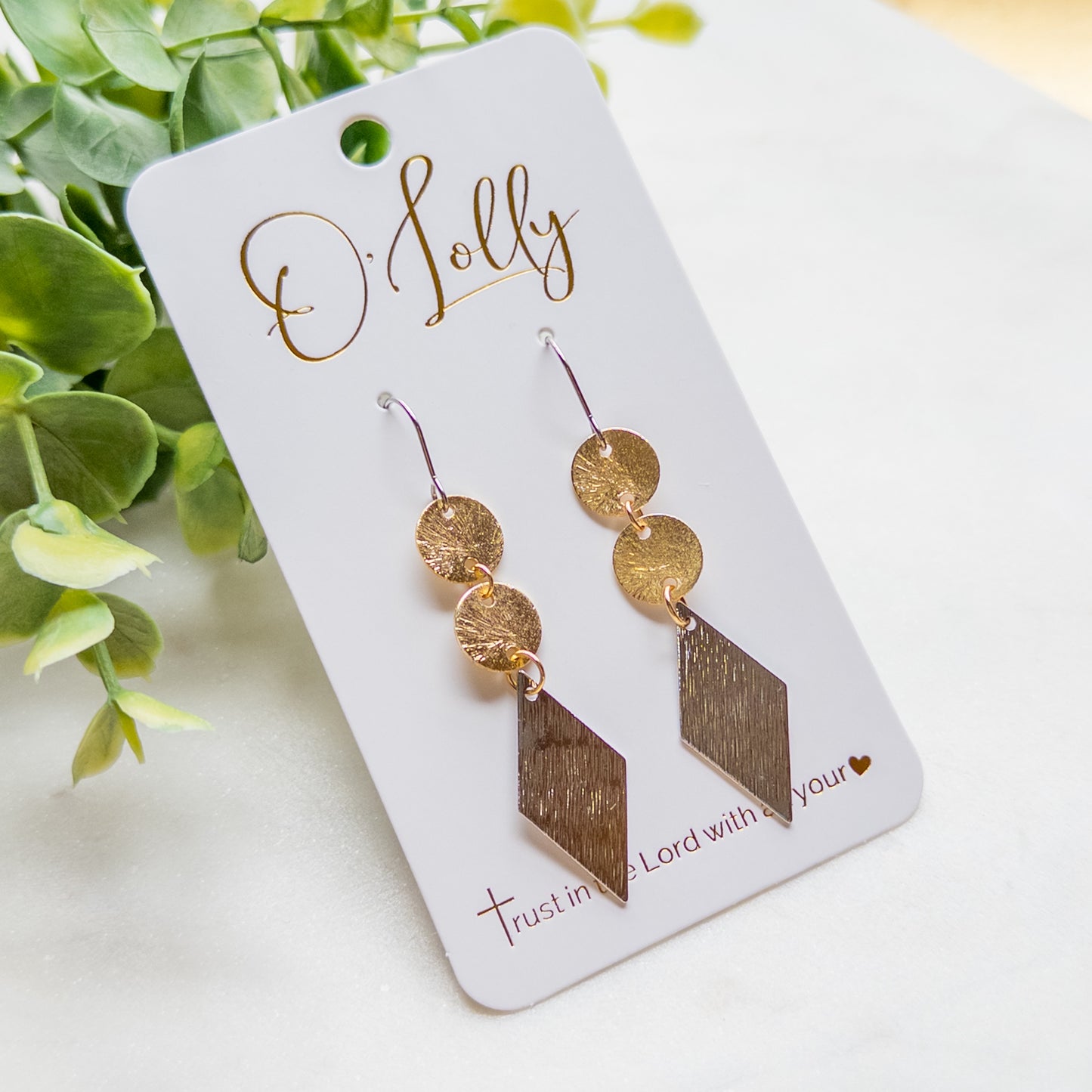 Gold & Silver Mixed- Textured Gold Discs w/Silver Diamond Shaped Dangle