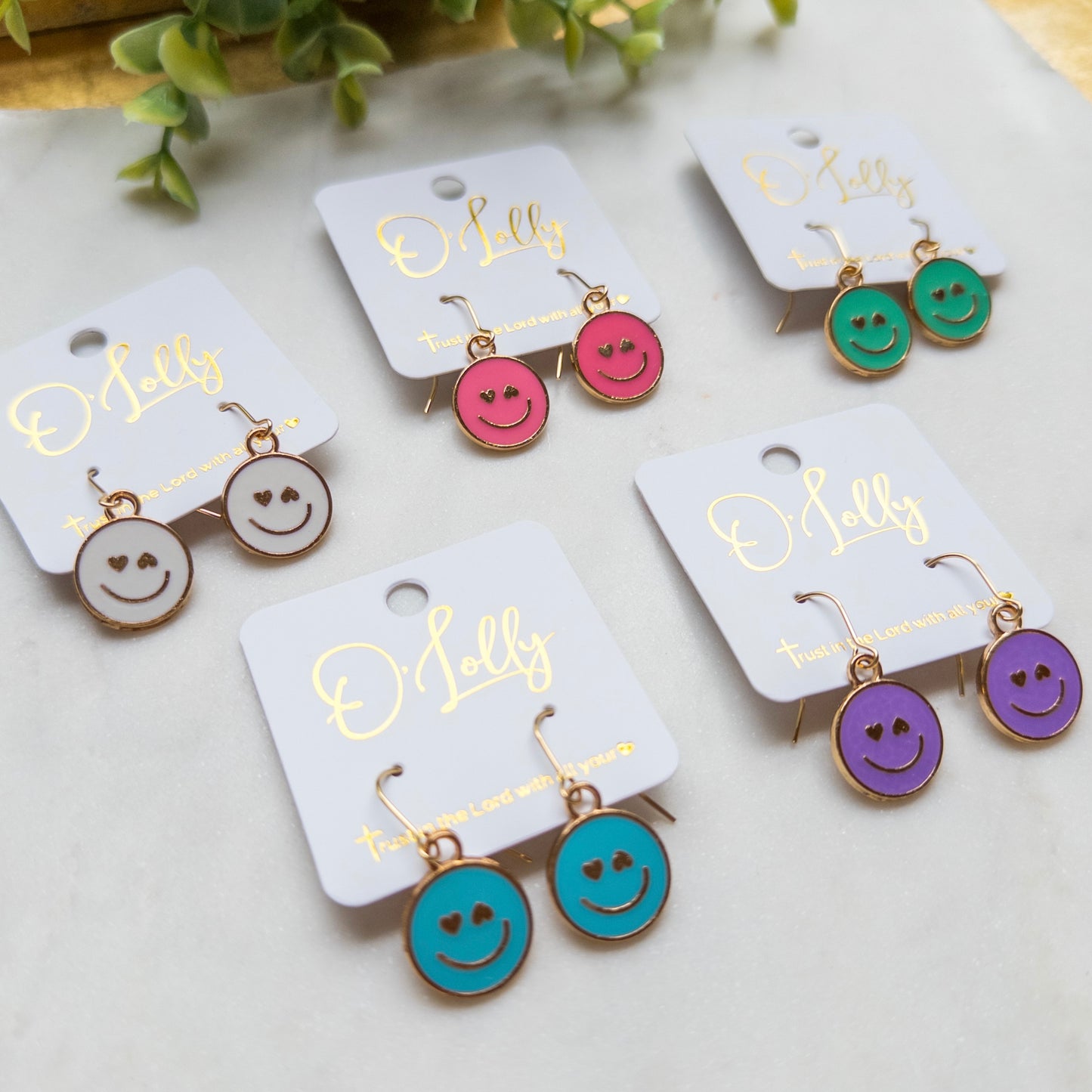 Happy Heart Smiley Face Drop Earrings