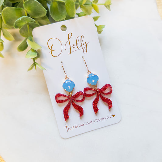 Sparkle Bow Patriotic Earrings