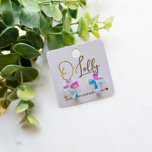 Colorful Cross Acrylic Stud Earrings