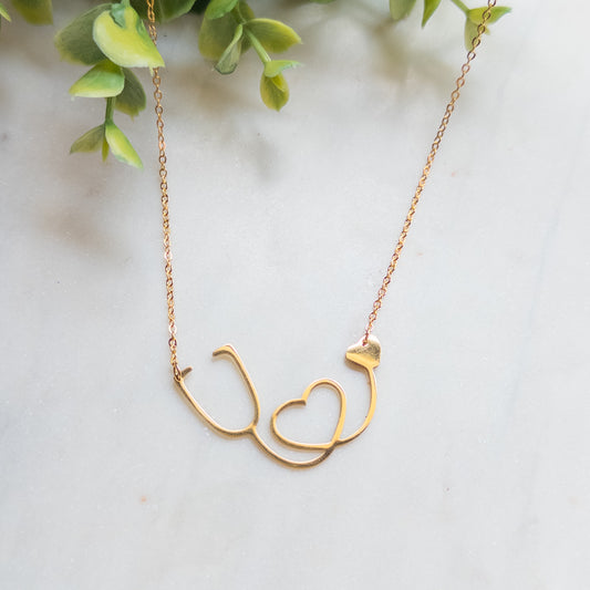 Gold Stethoscope Heart Necklace