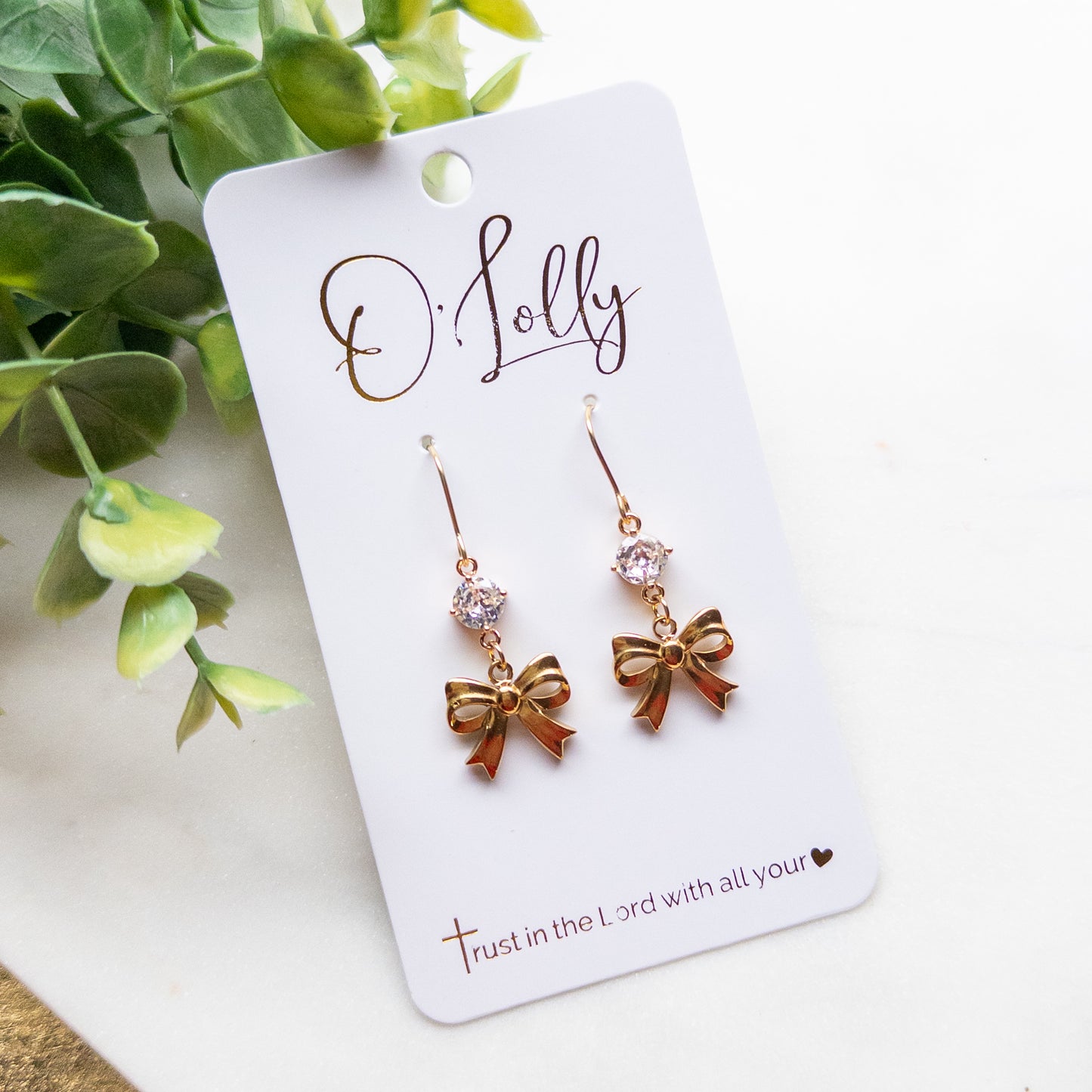 Crystal Bow Charm Drop Earrings “Annalee”