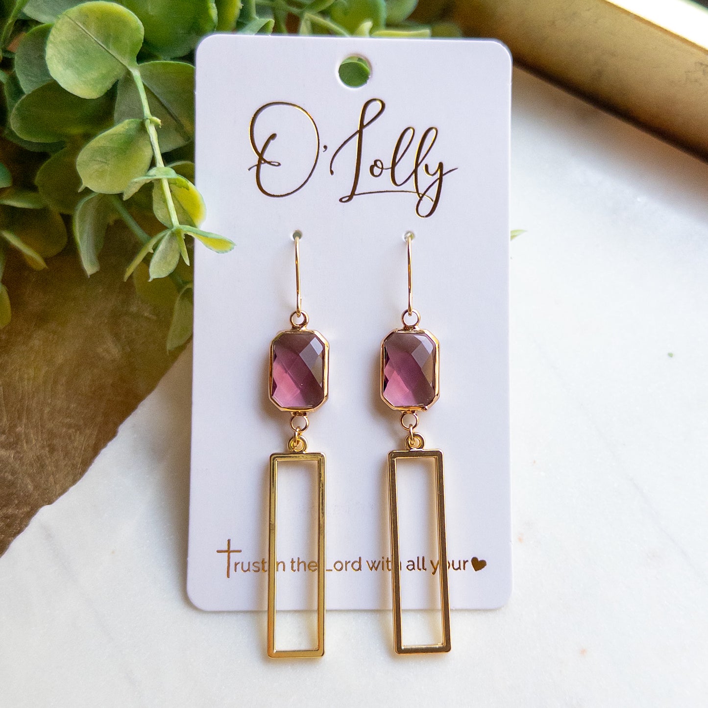 Plum Crystal Geometric Earrings “Lenora”