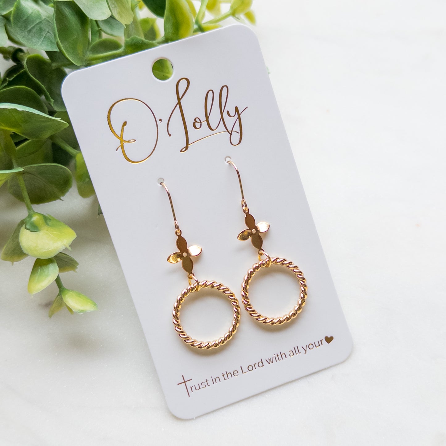 Gold Flower Connector w/Rope Hoop “Briar”