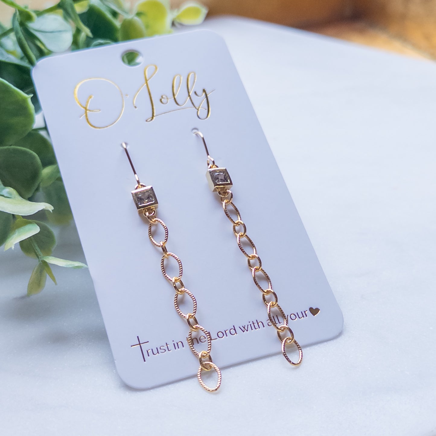 18k Gold Plated Textured Chain w/CZ Earrings Style 7