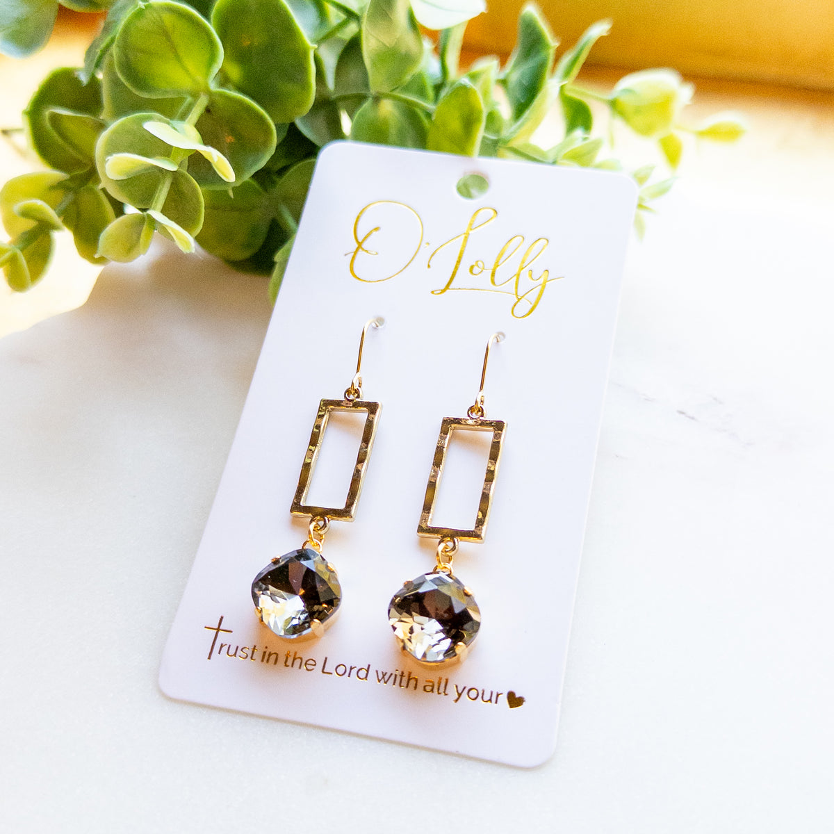 Gold Geometric Crystal Drop Earrings “Havana”