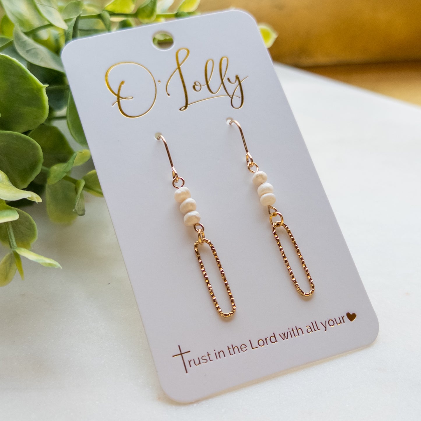 Three Pearl Connector w/Sparkle Gold Dangle Earrings - “Indie”
