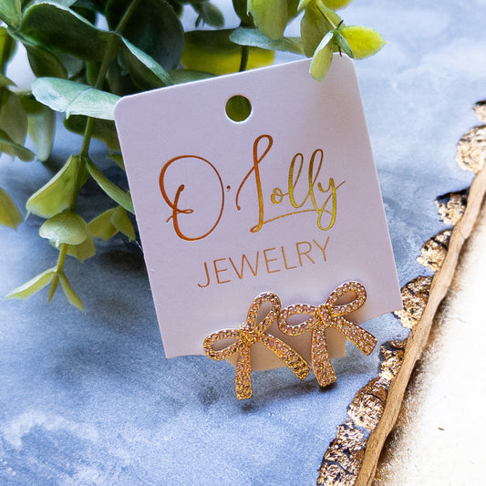 Gold Cubic Zirconia Bow Stud Earrings