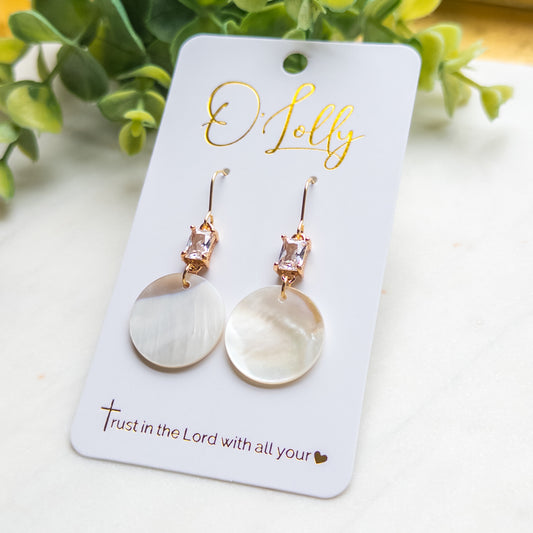 Seashell Disc & Crystal Dangle Earrings “Marina”