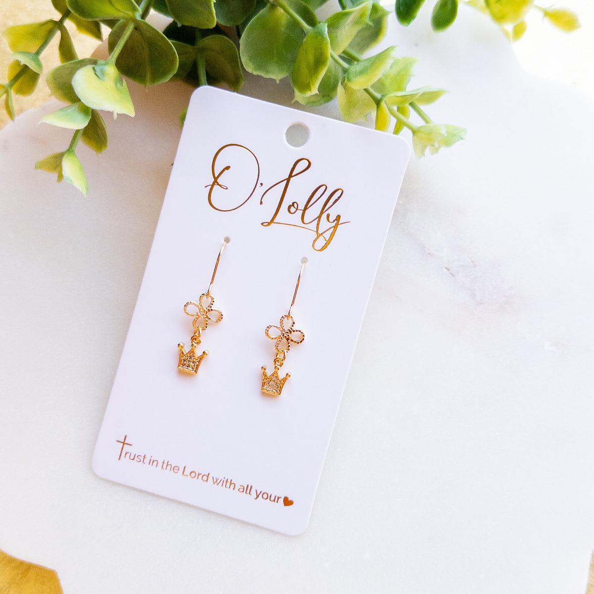 Gold Crown Charm Dangle Earrings