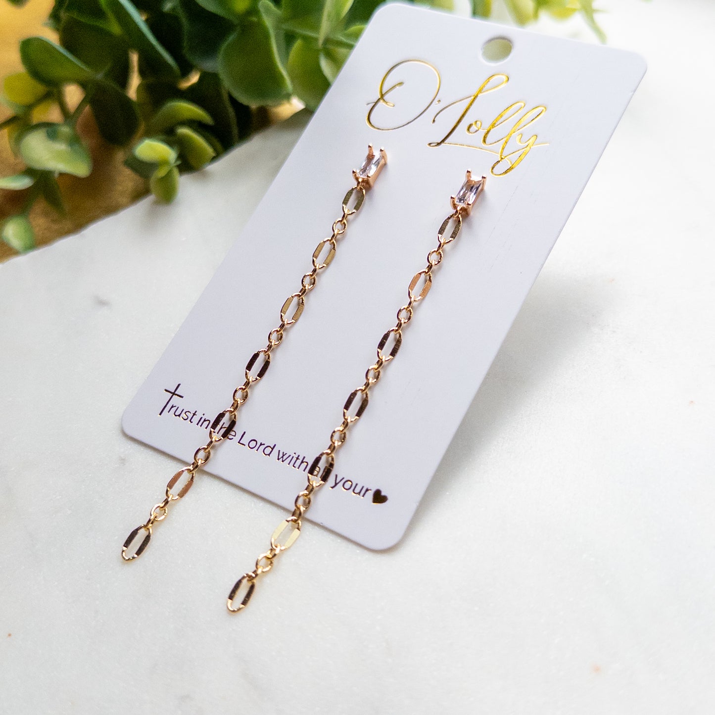 Gold Chain Drop Earrings with CZ Studs | 3.5” Long Statement Earrings “Chaney”