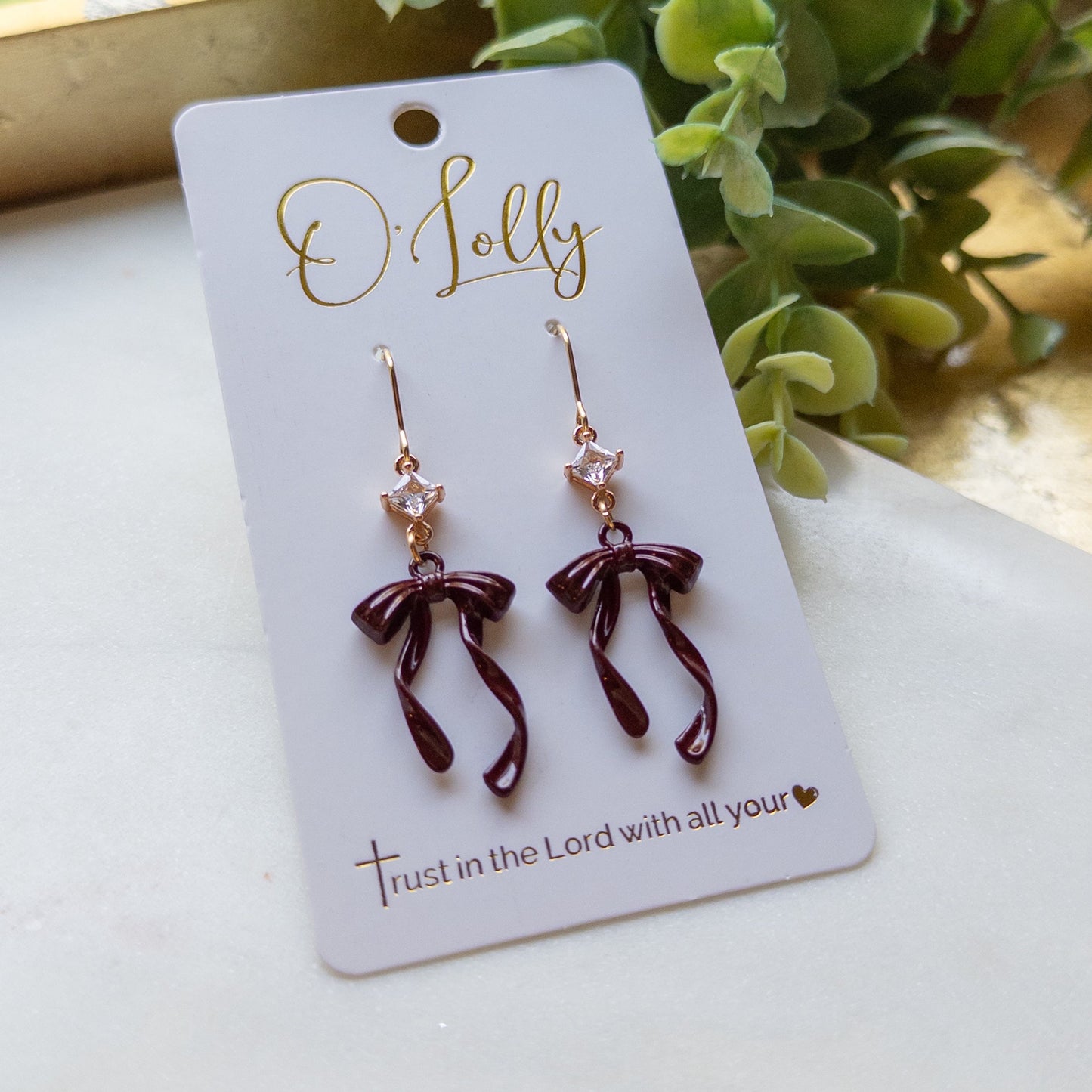 Burgundy Bow Dangle Earrings “Blair”