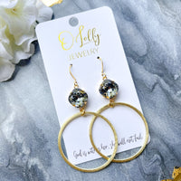 O’Lolly “Lainey” Earrings - Charcoal Stone w/Gold Hoop
