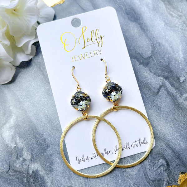 O’Lolly “Lainey” Earrings - Charcoal Stone w/Gold Hoop