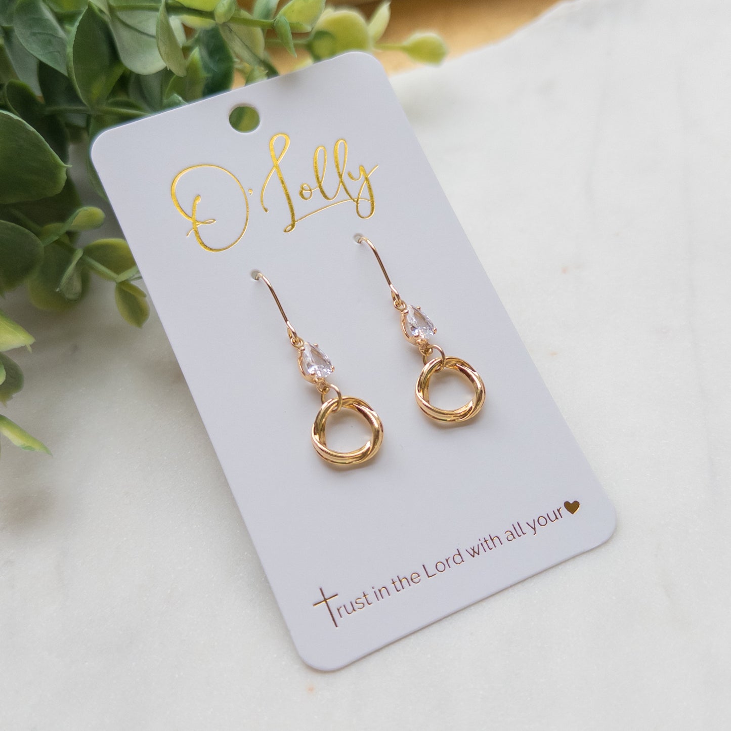 Petite Teardrop Crystal & Gold Knot Earrings “Kylie”