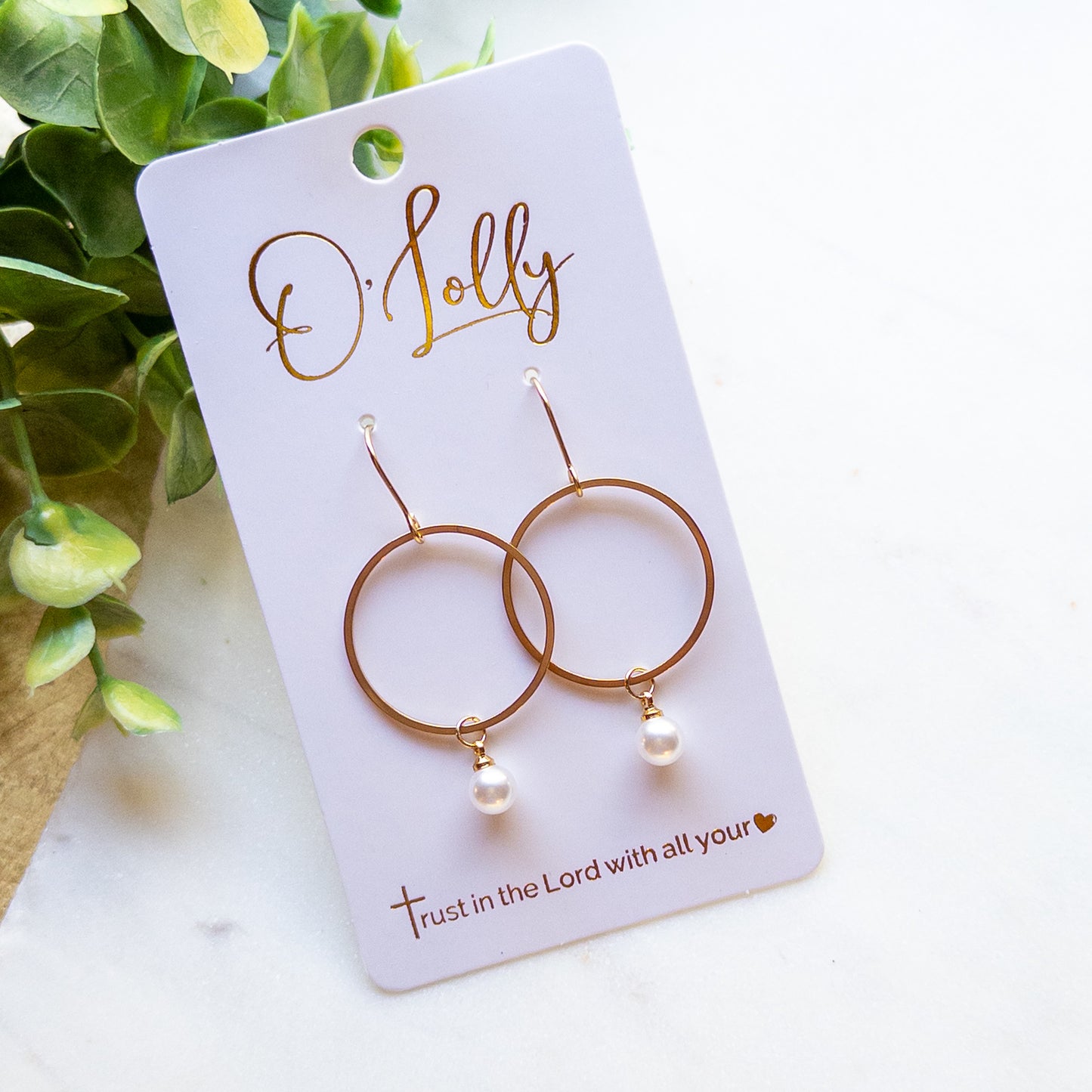 Gold Hoop & Pearl Dangle Earrings “Greta”