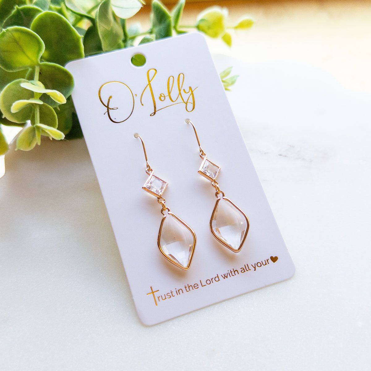 Gold Clear Crystal Geometric Drop Earring “Brighton”